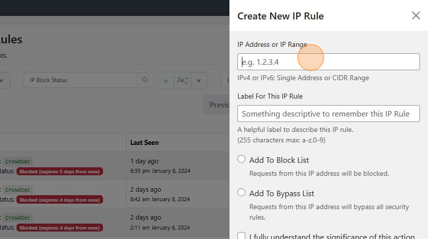 Enter IP address or IP range