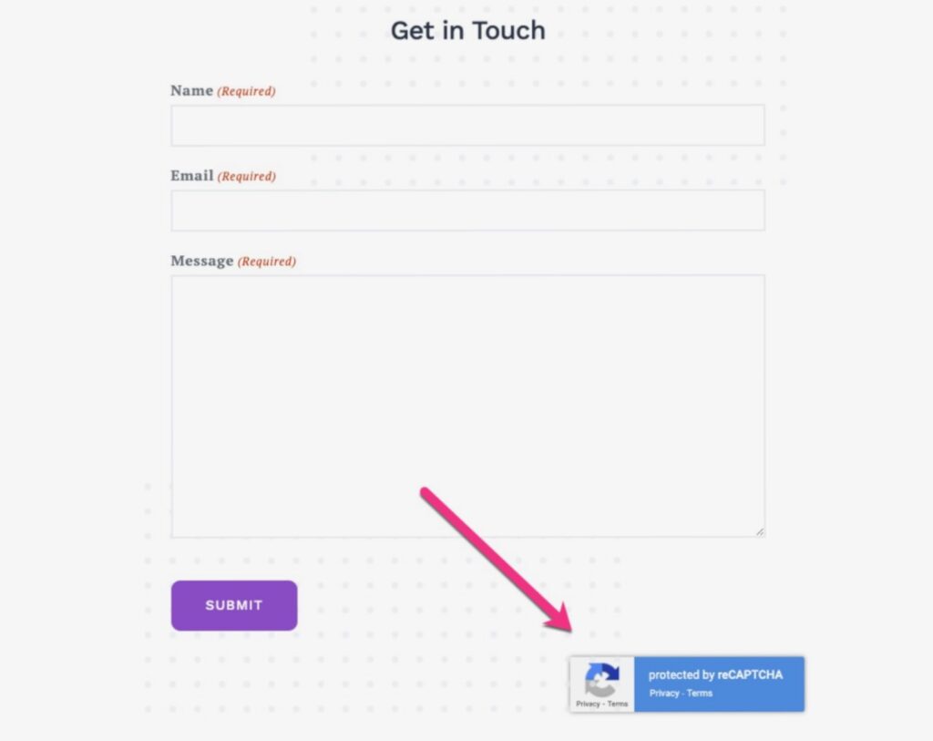 Get in touch form with reCAPTCHA logo (Source: https://elementor.com/help/add-spam-protection-with-google-recaptcha-v3/)