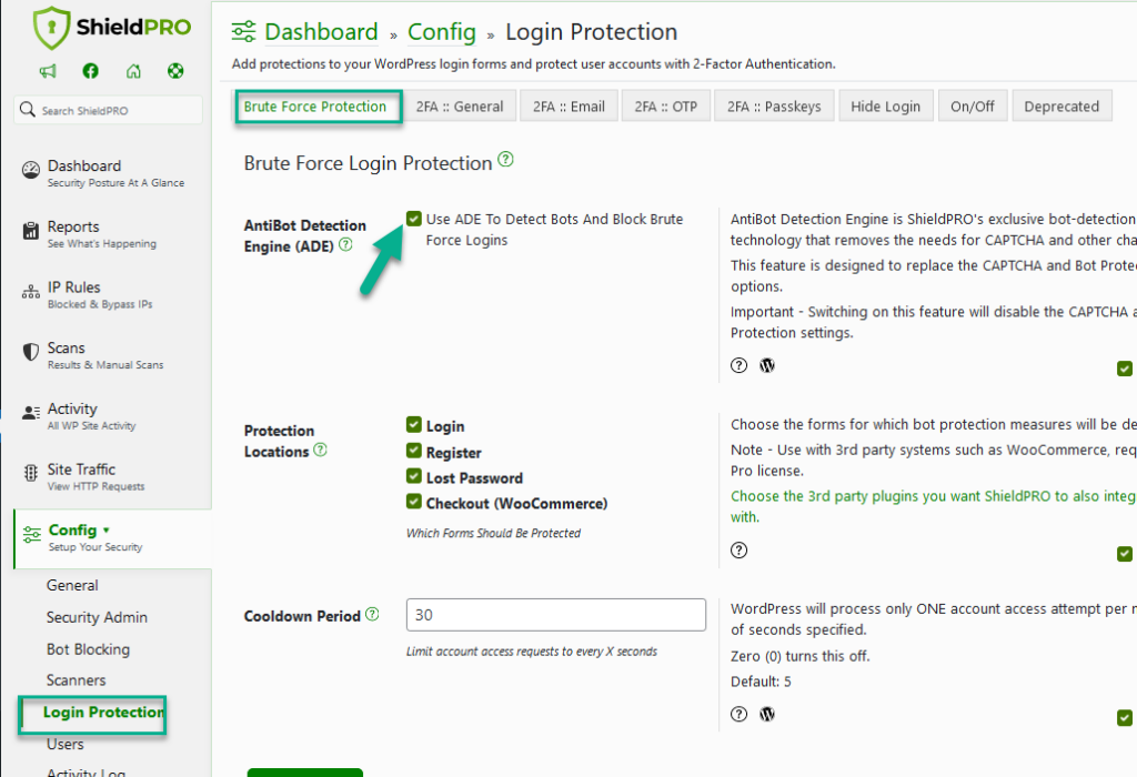 WordPress Shield Security AntiBot Detection Engine Setting