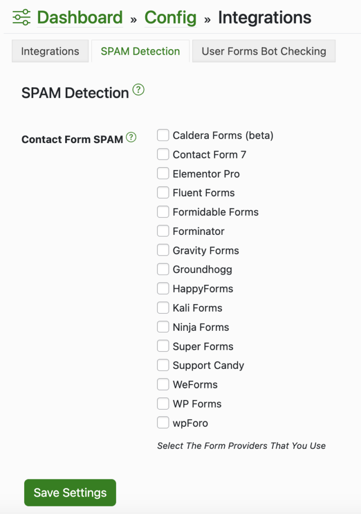 Elementor form spam integrations in Shield Security PRO.