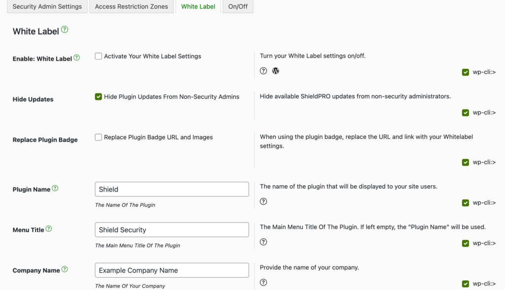 Shield Security PRO White Label feature