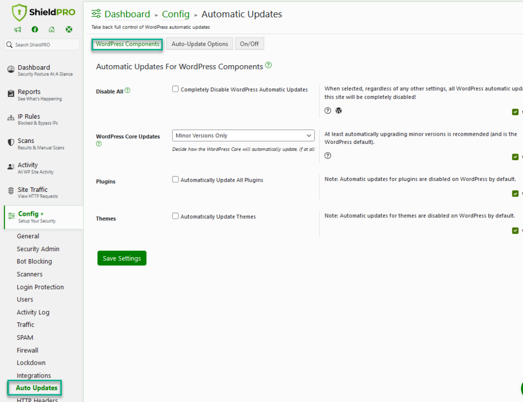 Shield Security Options for Automatic Updates System Management