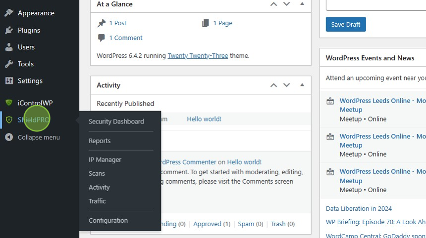 ShieldPRO in WordPress.