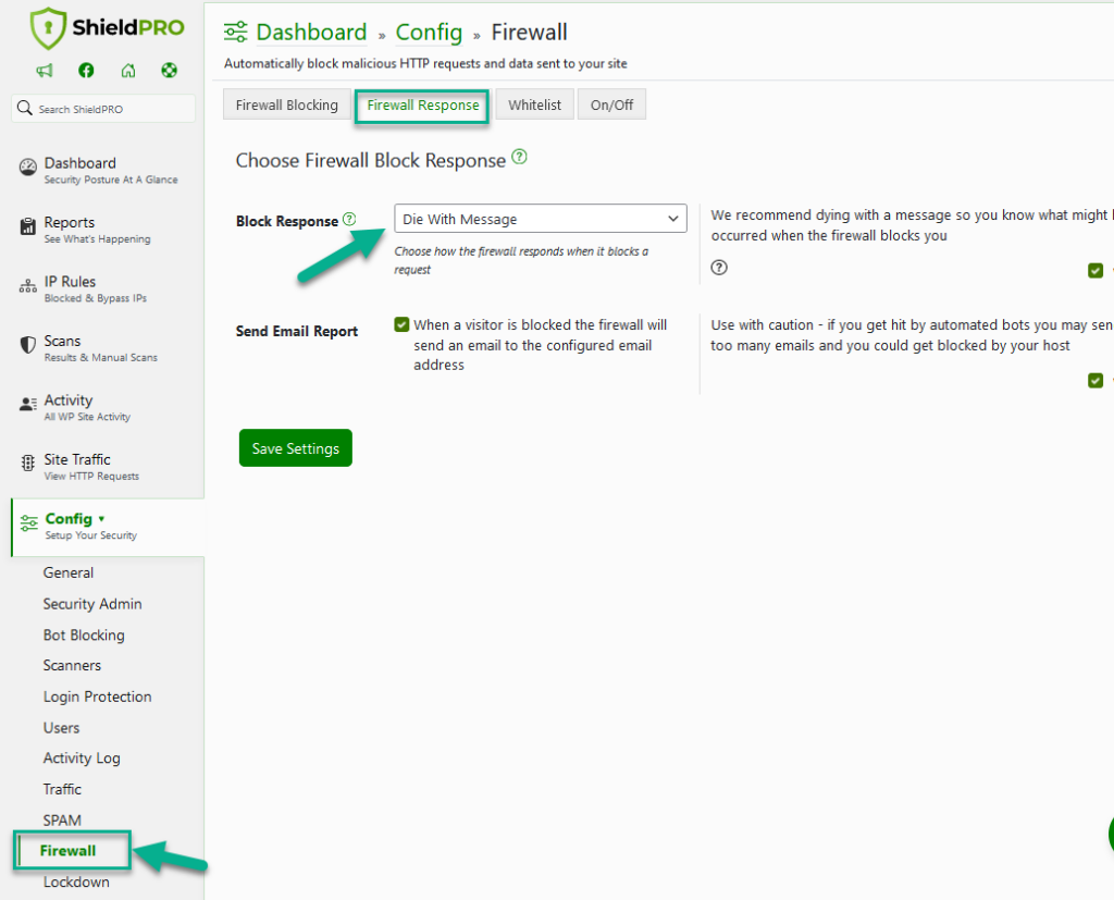 WordPress Firewall Block Response Options